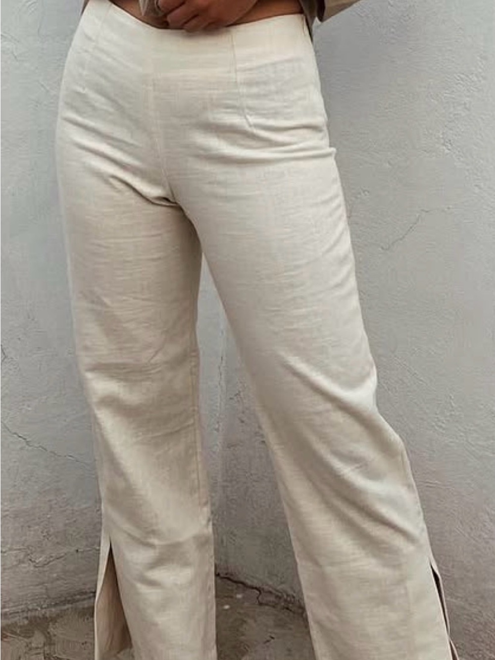 Anda the label Cream Split-Hem Linen Blend Pants